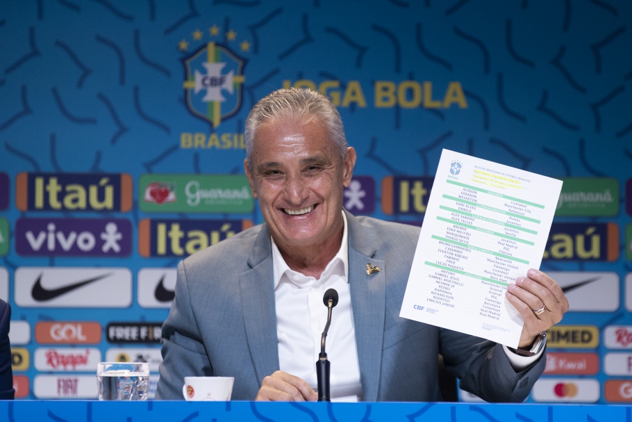 Técnico Tite, da Seleção Brasileira, com a lista dos convocados da Copa do Mundo no Catar