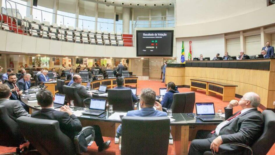 Deputados estaduais em sessão na Alesc