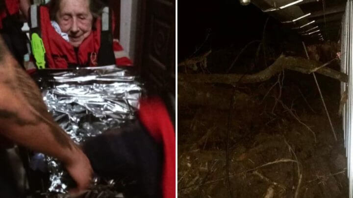 Idosa de 93 anos ilhada em enxurrada é resgatada de barco com a família