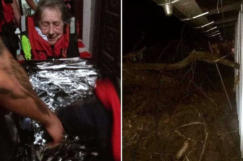 Idosa de 93 anos ilhada em enxurrada é resgatada de barco com a família