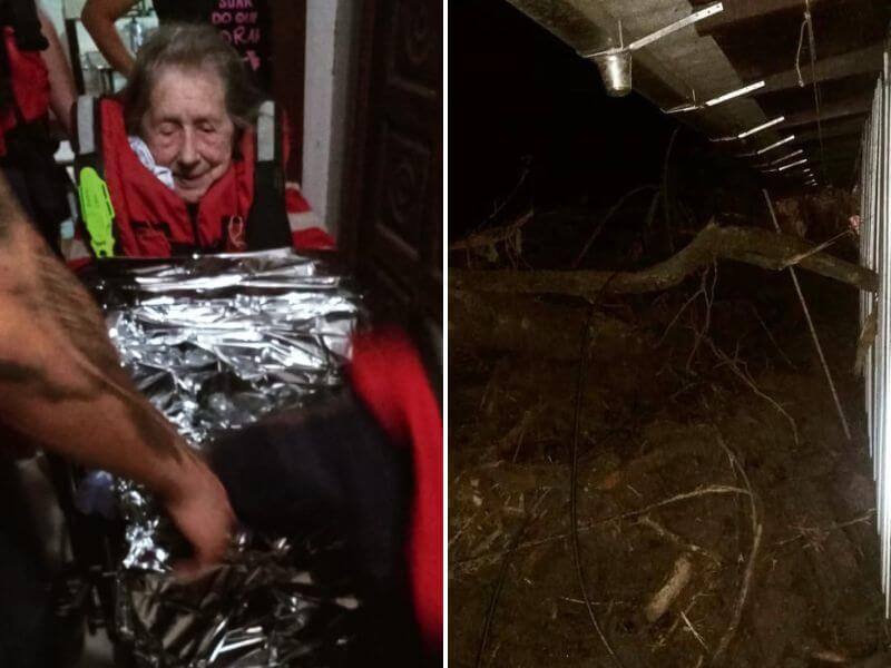 Idosa de 93 anos ilhada em enxurrada é resgatada de barco com a família