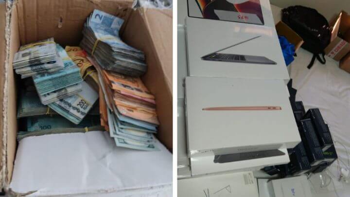 Produtos e dinheiro foram apreendidos na manhã desta quarta-feira