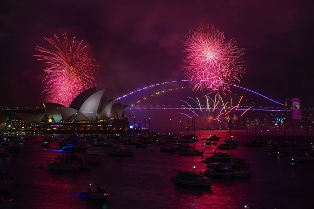 Fogos de artifício na virada do ano na Austrália
