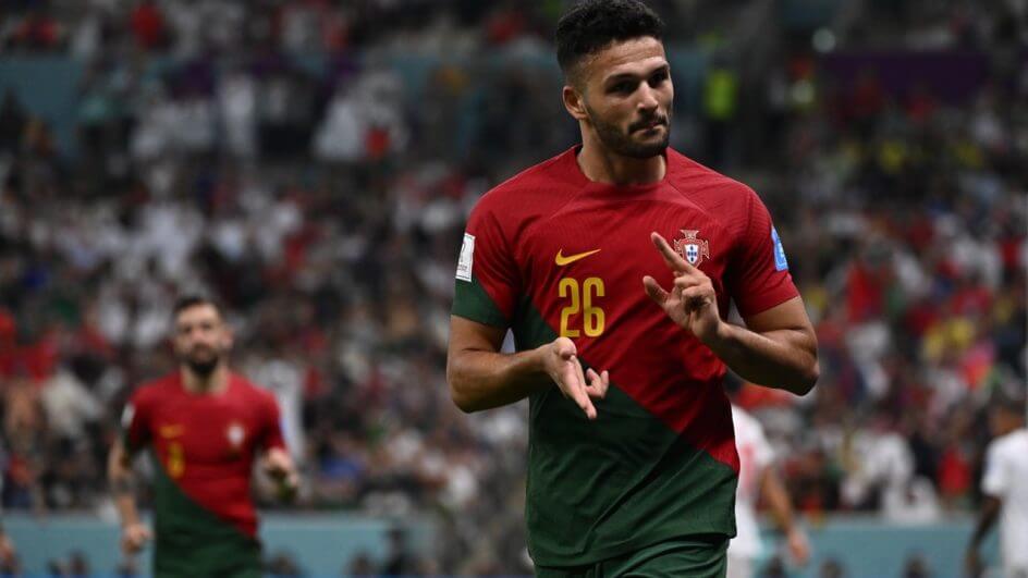 Gonçalo Ramos marcou três gols na goleada de Portugal sobre a Suíça
