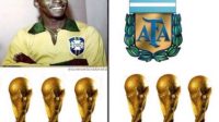 Colagem com Pelé e Argentina lado a lado, cada um com três copas