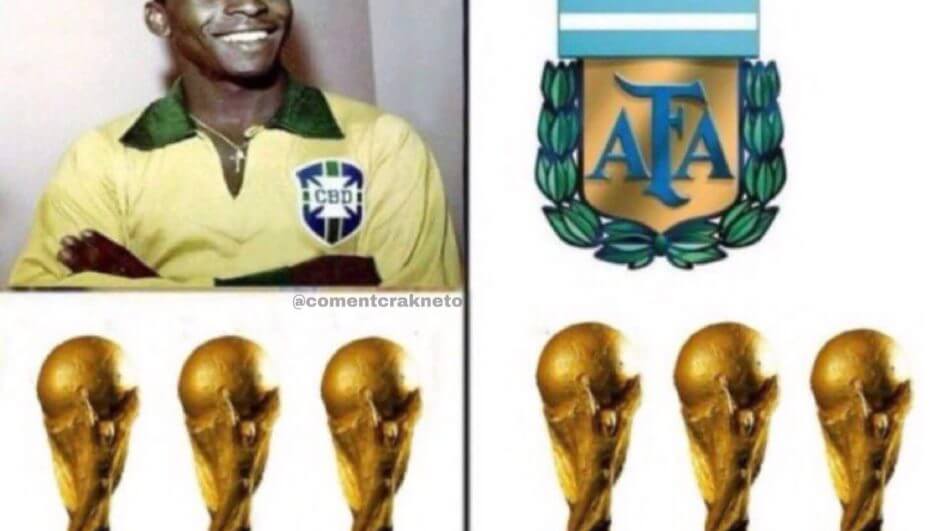 Colagem com Pelé e Argentina lado a lado, cada um com três copas