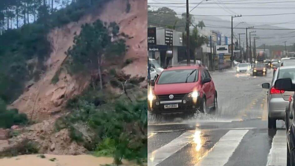 Rodovias são bloqueadas por alagamentos e deslizamentos
