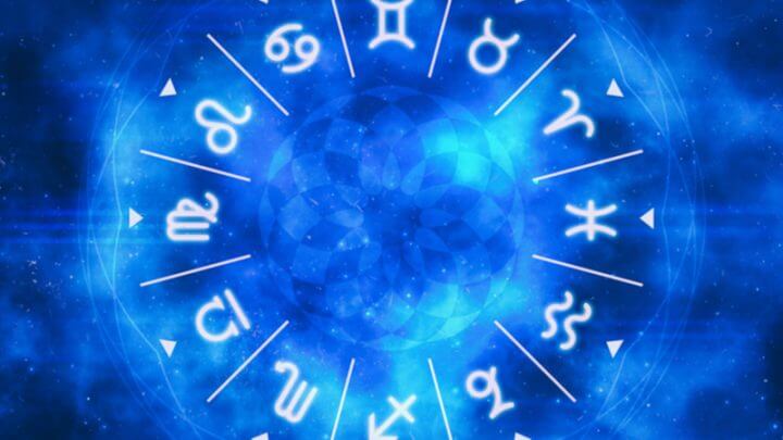 Ilustração de um circulo com os 12 signos do zodíaco