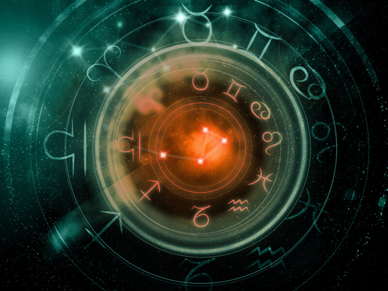 Ilustração de um circulo com os signos do zodiaco