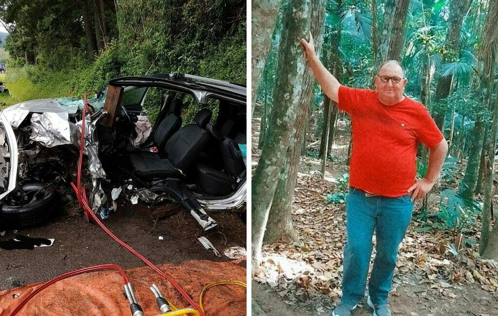 Carro em que homem estava ficou destruído