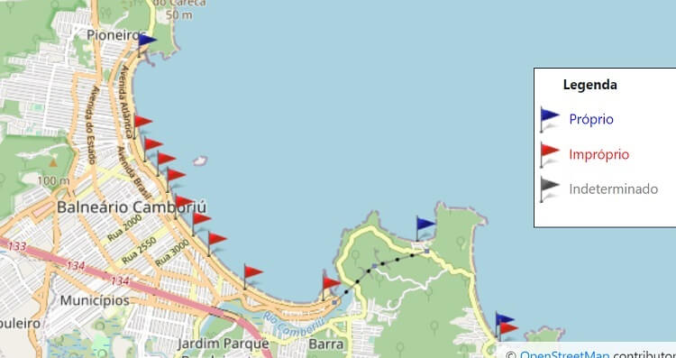 Bandeiras vermelhas indicam pontos considerados impróprios