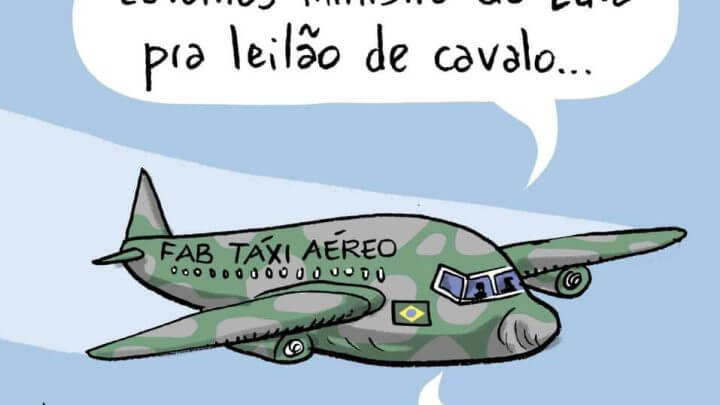 Chargista analisa a utilização dos aviões da FAB pelas presidências do Brasil
