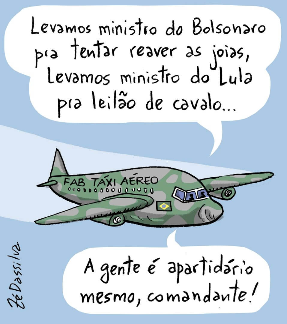 Chargista analisa a utilização dos aviões da FAB pelas presidências do Brasil