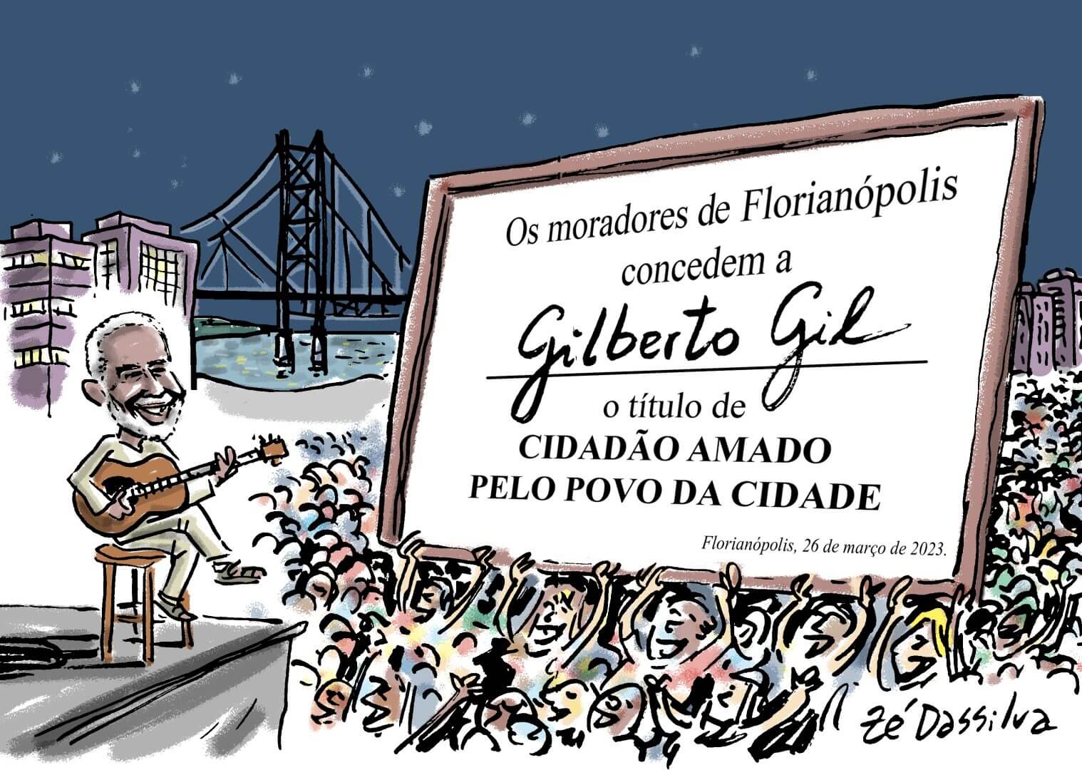 Gil, cidadão de Floripa na charge do Zé Dassilva