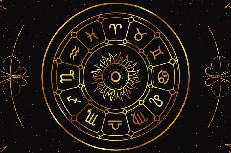 Ilustração de um circulo com os 12 signos do zodíaco