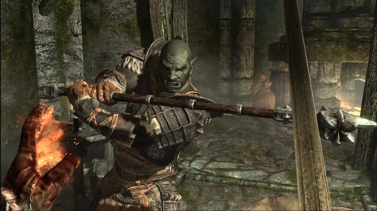 Luta contra inimigo em Skyrim