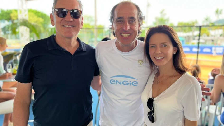 Eduardo Sattamini, CEO da ENGIE Brasil Energia, e Andréia Sattamini, anfitriões do ENGIE Open e da vinda de Fernando Meligeni a Florianópolis