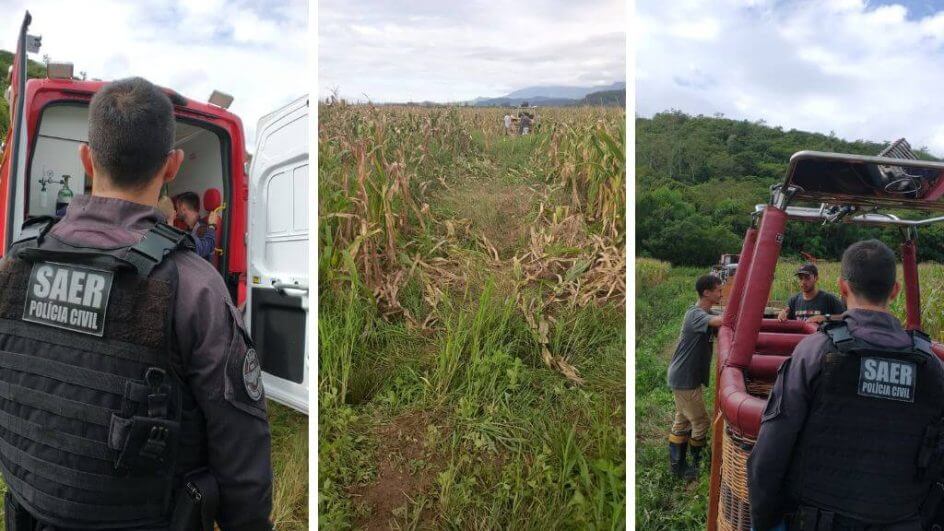Balão caiu em uma plantação de milho e mobilizou também Samu e Corpo de Bombeiros (Foto: Sarasul, Divulgação)