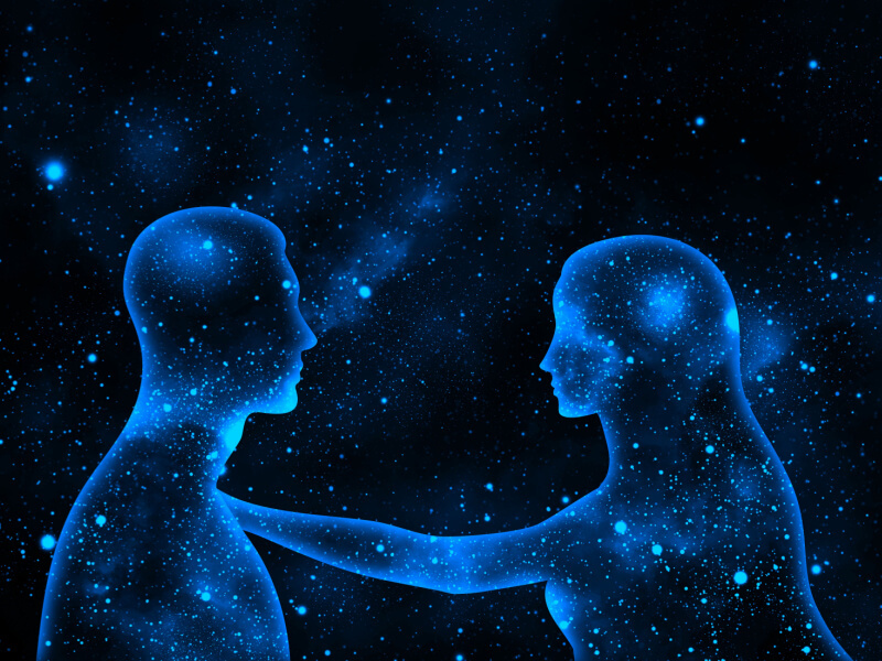 Ilustração de pessoas em um céu estrelado