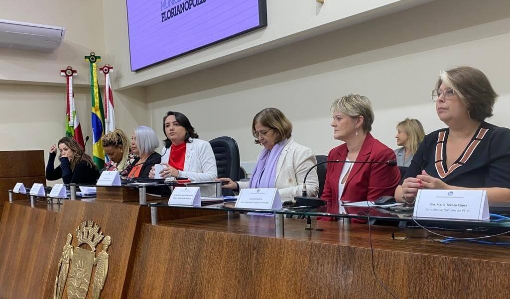 Ministra das Mulheres, Aparecida Gonçalves, a Cida, ouviu depoimentos na Câmara de Vereadores de Florianópolis sobre violência política de gênero (Foto: Gisele Federicce, Divulgação)