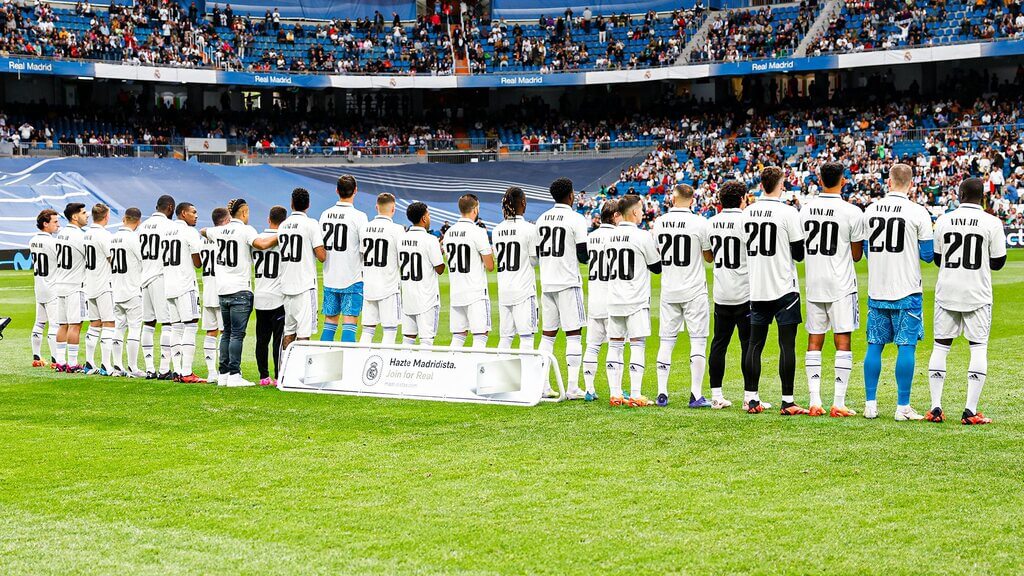 Time inteiro do Real Madrid se vestiu de Vini Jr. para a partida desta quarta-feira pela La Liga