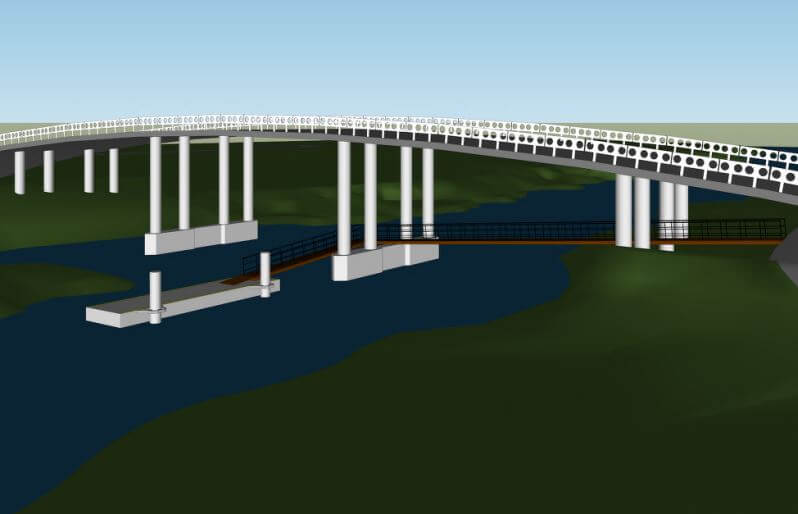 Um dos flutuantes previstos para o Porto Cachoeira fica junto à ponte do Trabalhador