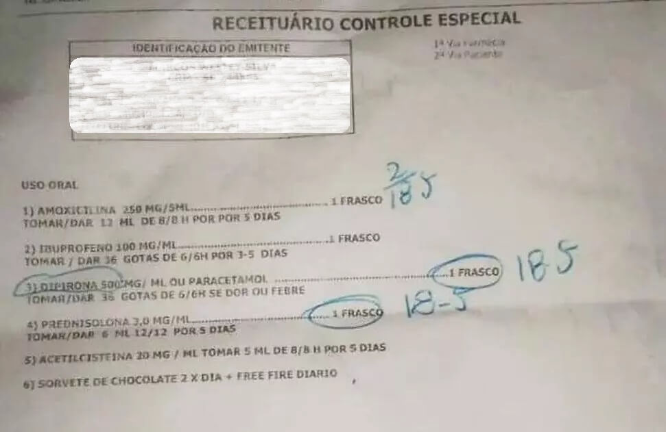 Receita dos medicamentos e itens prescritos por médico na UPA Jardim Conceição