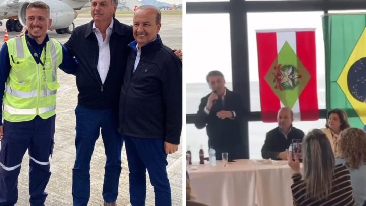 Bolsonaro chegou a SC e posou para fotos em cerimônia em restaurante da Grande Florianópolis