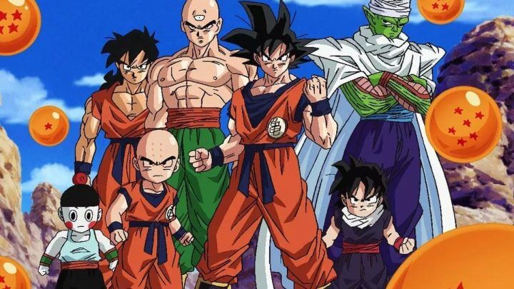 Goku, Piccollo, Kuririn, Gohan, Vegeta e outros amigos