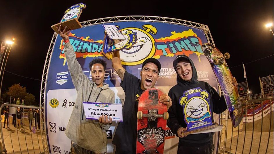 Brasileiro de Skate em Florianópolis - Paulo Galera, Luiz Neto e Elton Melonio — Foto: Julio Detefon/divulgação