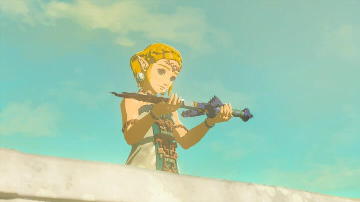 Princesa Zelda com a Master Sword em Tears of the Kingdom