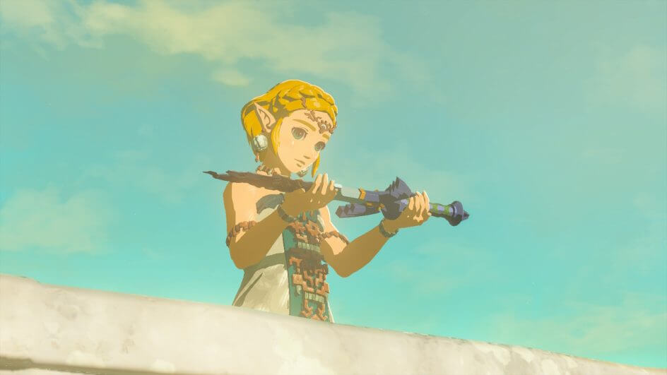 Princesa Zelda com a Master Sword em Tears of the Kingdom