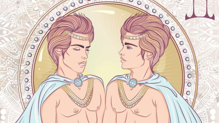 Ilustração de dois homens representando o signo de Gêmeos