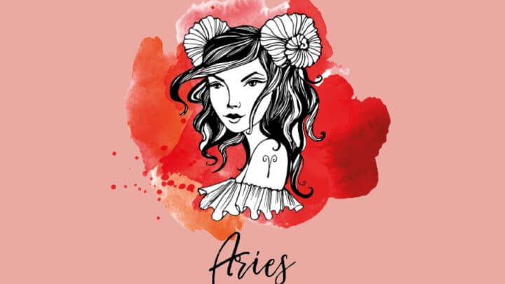 Ilustração de uma mulher com o simbolo do signo de Áries