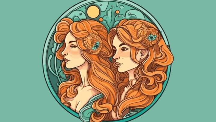 Ilustração de duas mulheres dentro de um circulo com flores