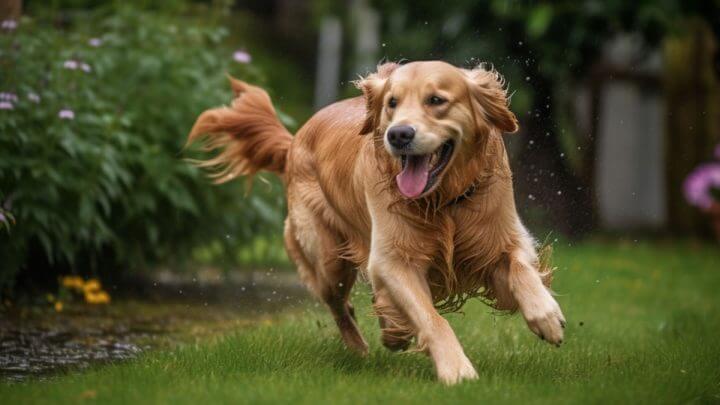 Golden retriever correndo na grama