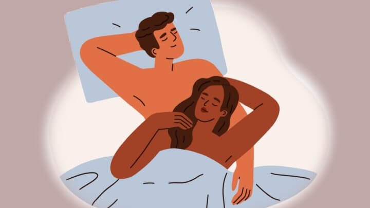 Ilustração de casal deitado na cama