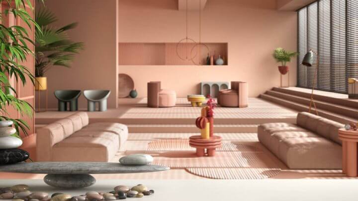 Sala rosa com plantas