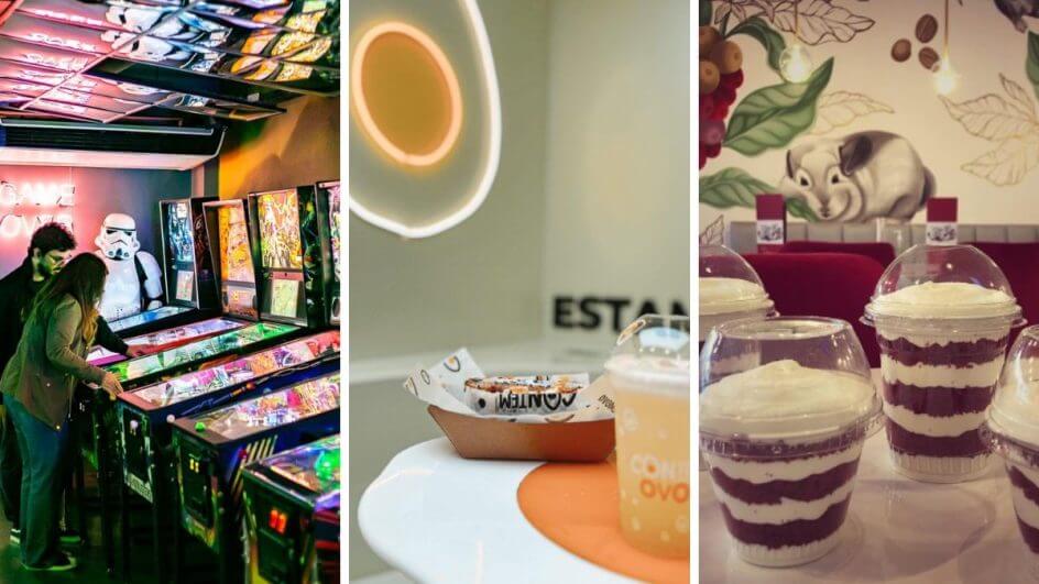 Três imagens de restaurantes temáticos em SC
