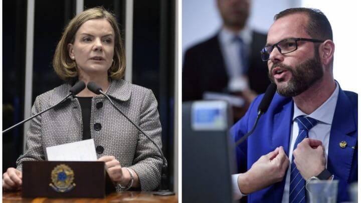 Deputada Gleisi Hoffmann, presidente do PT, e o senador Jorge Seif