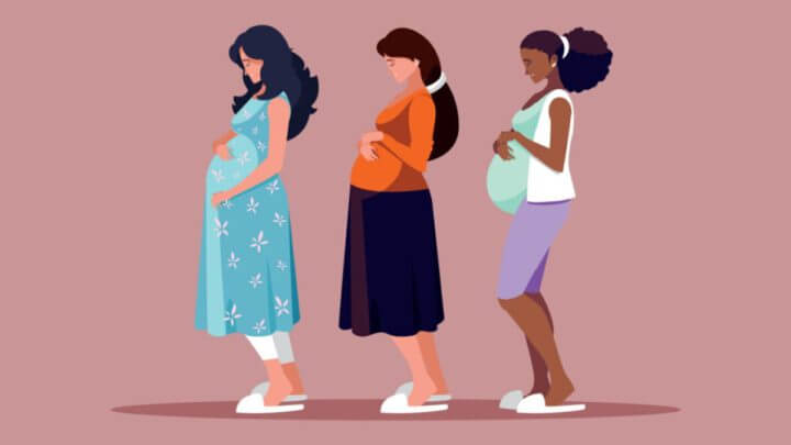 Ilustração de três mulheres grávidas
