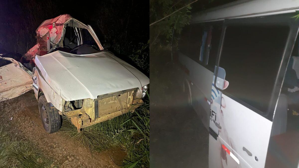 Carro e micro-ônibus envolvidos no acidente