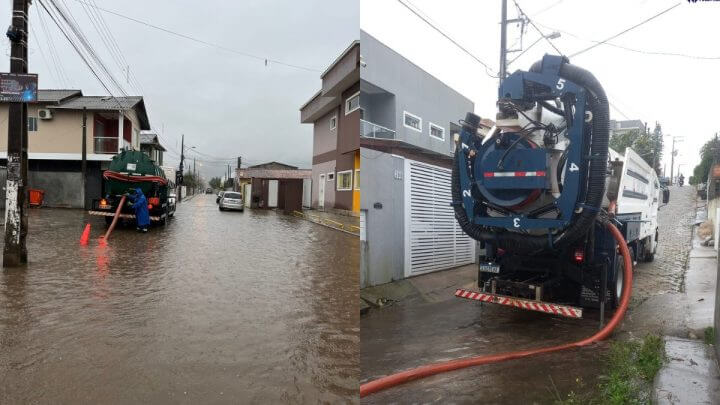 Rua alagada no bairro Ingleses, em Florianópolis