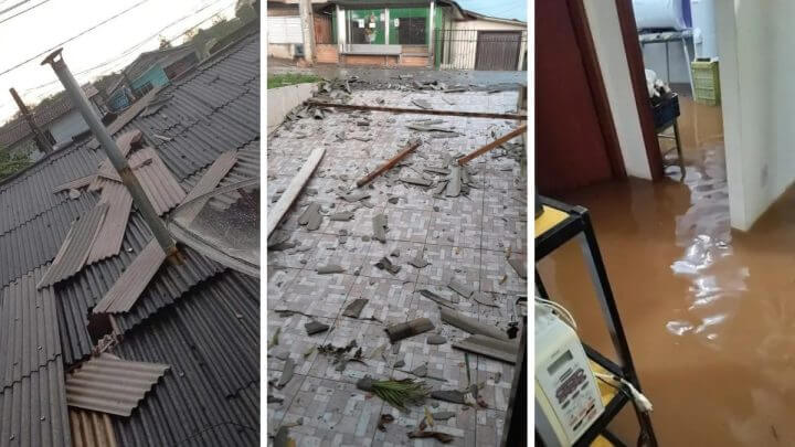 Chuva deixa uma pessoa ferida, casas destelhadas e vias alegadas em SC