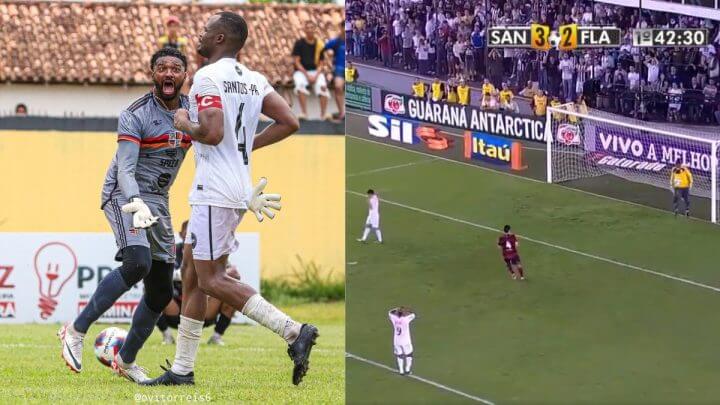 Atuação decisiva do goleiro garantiu o acesso do Santa Rosa à elite do Campeonato Paraense (Foto: Reprodução/Instagram/@ovitorreis6)