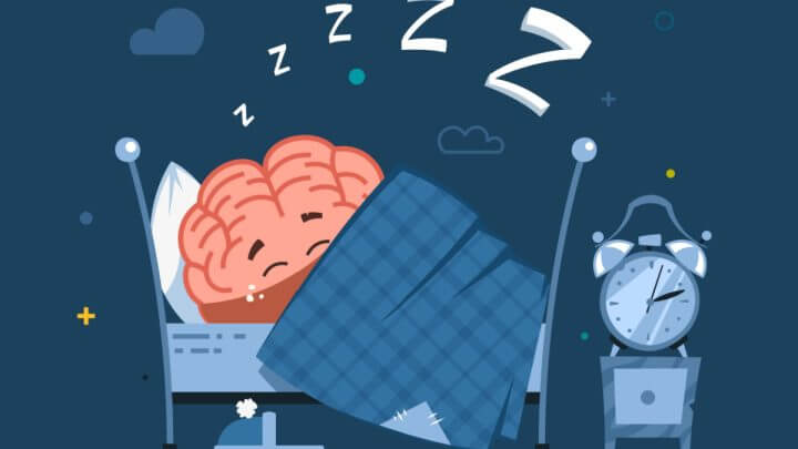Desenho de cérebro dormindo em cama