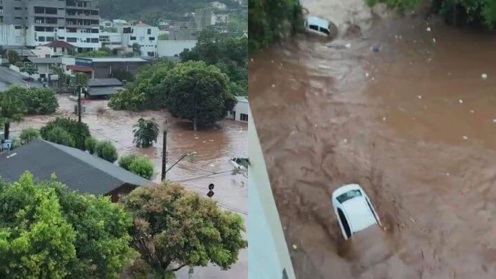 Chuva forte interdita estradas e deixa cidades embaixo d'água em SC