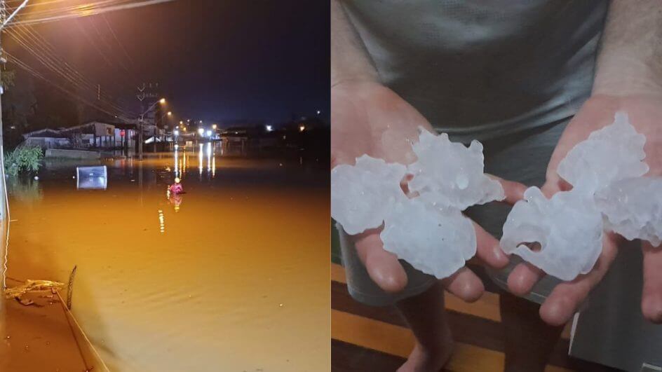 FOTOS Chuva traz granizo, enchente, interdita rodovias e causa mortes em SC