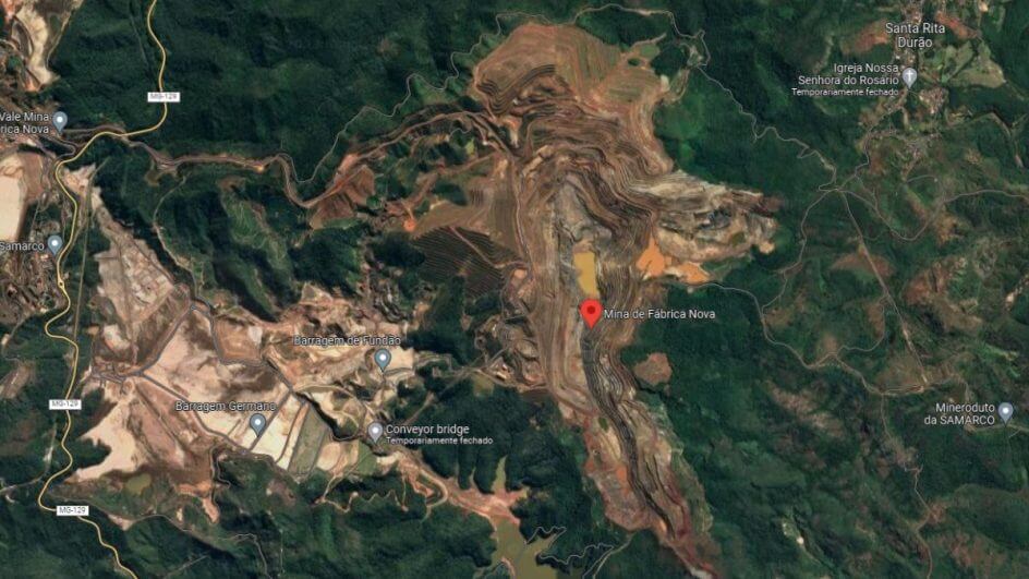 Localização das estruturas interditadas da Mina de Fábrica Nova