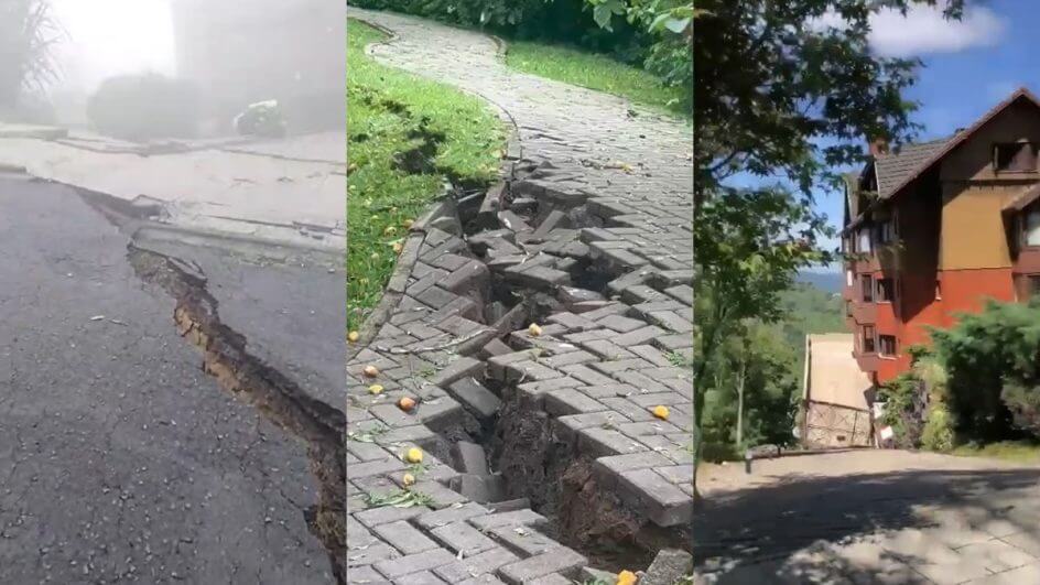 Chuva forma rachaduras no solo e faz bairro inteiro ser evacuado em Gramado, RS